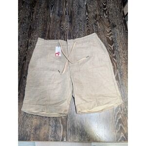 NWT LMental Shorts Men's Size 33 7 inch Beige Pockets Flat Front Tie Waist 182